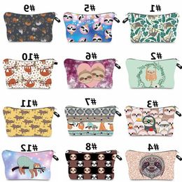 Animal Print Cosmetic Bags Cute Women Handbag Travel Toiletries Organiser Pouch Sloth Print Cartoon Makeup Bag