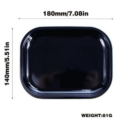 Pure Black Colour Without Logo Rolling Tray Metal Tobacco 180x140mm Roll Tin Case Spice Tinplate Plate Cigarette Storage Smoking Dish Herb Trays Small DHL