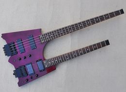 Purple 4+6 strings double neck headless electric guitar with rosewood fretboard,24 frets,can be Customised