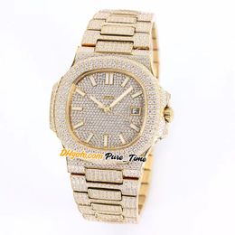 Best Version New Sport 5711 5719 Gypsophila Miyota 8215 Automatic Mens Watch Stick Mark 18K Yellow Gold All Diamond Band Watches Pure_time