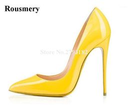 Dress Shoes Brand Design Women Fashion Pointed Toe Patent Leather Stiletto Heel Pumps Candy Colours Super High Heels Formal