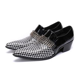 Luxury Italian Genuine Leather Men chain Oxford Shoes slip-on pointed toe Men's Dress Shoes office party fashion shoes