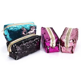 Organizador De Maquillaje New Large Capacity Bags Sequined Ladies Pencil Case Coin Purse Zipper Cosmetic Glitter Pu Cosmetic Bag