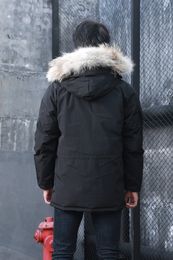 Black Men down fill jackets with coyote fur trim expedition down parkas with ykk zipper Rib sleeve