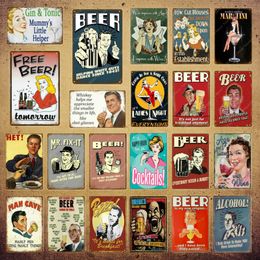 2021 Whiskey Alcohol Cocktails Wall Tin Signs Free Beer Metal Painting Plaque Vintage Pub Bar Club home Decor Man Cave Posters 20X30cm