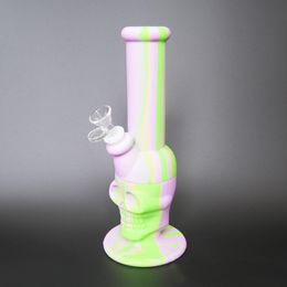 Silicone Bongs Hookahs Skull shape water pipe oil smoking heady beaker Dab Rigs Percolators Perc Removable Straight With Glass Bowl