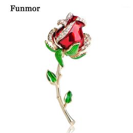 red flower pins UK - Funmor Enamel Esmalte Red Rose Brooches For Women Alloy Flower Weddings Banquet Party Suit Hijab Pins Brooch Valentine Day Gift Pins,