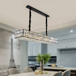 Rectangle chandelier lighting for dining room luxury crystal light fixture modern kitchen island led hang lamp DHL