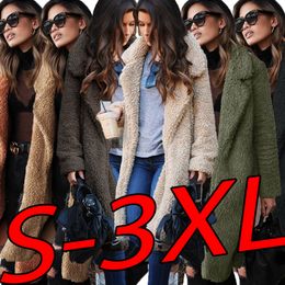 Neue Winter Verdicken Fleece Mäntel Frauen Lange Warme Mantel Faux Pelz Revers Jacke Weibliche Teddy Strickjacke Outwear 121608