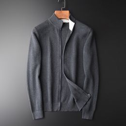 Minglu Ananas Pattern Sweater Men Luxury Solid Color Stand Collar Sweater Male Cardigan Plus Size 4xl Fashion Slim Sweaters Man 201022