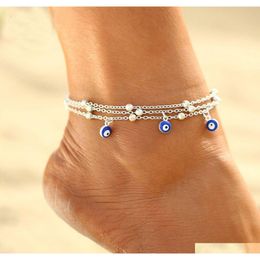 Charm Bracelets Fashion Jewellery Multi-layer Anklet Turkish Blue Eye Pendant Beaded Ankle sqcVwF dhseller2010