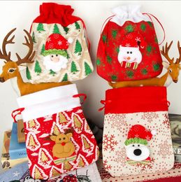 Christmas Gift Bags Cartoon Christmas Candy Bags Santa Sack Drawstring Bag Burlap Tote Bag Kids Candy Bag Xmas Decorations BT821