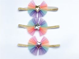 Boutique ins 15pcs Fashion Cute Glossy PU Star Bow Headbands Rainbow Mesh Bowknot Glitter Soft Hairbands Princess Headwear1