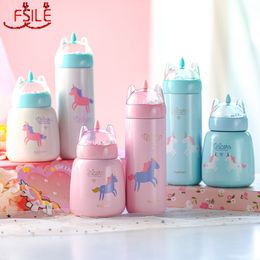 New Cute Unicorn Thermos 300ml Stainless Steel Vacuun Flask Termos Girl Portable Thermal Thermocup Coffee Tea Mug 201109