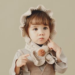 Children's woolen hats autumn and winter cute baby ear caps girls scarf hat one cap GD1138