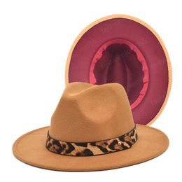 New Khaki Wool Felt Leopard Belt Fedora Women Jazz Hats Fashion Party Formal Hat Wide Brim Vintage Panama