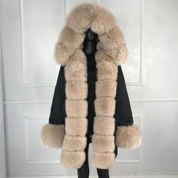 real natural fox fur coat jacket parka with big fox fur collar rabbit fur liner thick warm fashion new winter waterproof 201212