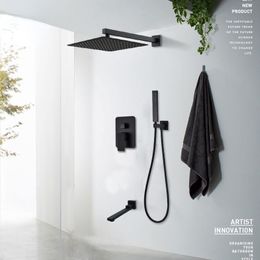 Matte Black Shower Faucets Set Rain Waterfall Concealed Shower System Wall Mount Bathtub Shower Combo Set