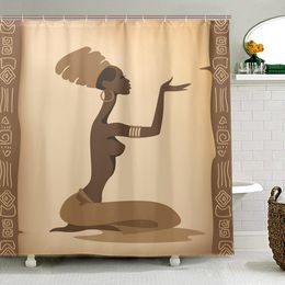 Eco-friendly African Women Shower Curtains Waterproof Polyester Fabric Bath Curtain for Bathroom with 12 Hooks Home Decor T200711