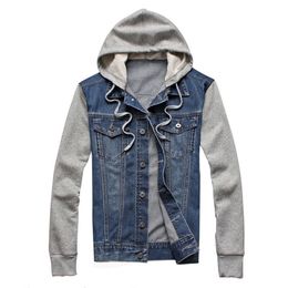 Denim Men Hooded Sportswear Outdoors Casual Fashion Jeans Jackets Hoodies Cowboy Mens Jacket and Coat Plus Size 201119