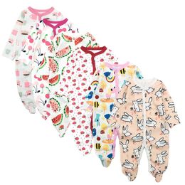 6pieces/lot Baby rompers Newborn Baby Girls Boys Clothes 100% Cotton Long Sleeves Baby Pyjamas Cartoon Printed Baby's Sets 201027