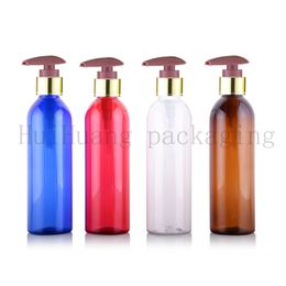 30X250ml empty gold collar pump plastic cosmetic red bottles,shampoo PET container with lotion 250cc shampoo bottle