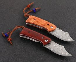 Promotion VG10 Damascus Steel Folding Blade Knife Rosewood + Steel Sheet Handle EDC Pocket Knives With Nylon bag