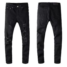 Mens Jeans Classic Hip Hop Pants Stylist Jeans Distressed Ripped Biker Jean Slim Fit Motorcycle Denim Jeans 8ST8
