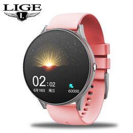 LIGE New Full Touch Screen Smart Watch Women Multifunctional Sport Heart Rate Blood Pressure IP67 Waterproof Smartwatch+Box 201114