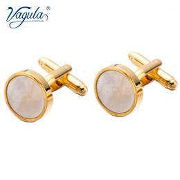 VAGULA Classic Gold-Color Plated Mother Pearl Copper Men's Cuff link Luxury gift Party Wedding Suit Shirt Buttons Cufflinks 7181