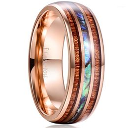 8MM Acacia Abalone Shell Tungsten Steel Ring Male Rose Gold Color Engagement Anniversary Birthday Gift Wood Men Ring Bague Homme1