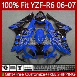 100% Fit OEM Fairings For YAMAHA blue flames YZF-R6 YZF R 6 600 CC YZF600 YZFR6 06 07 MOTO Bodywork 98No.64 YZF R6 600CC 2006 2007 YZF-600 2006-2007 Injection Mould Body Kit