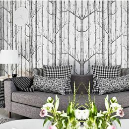 beibehang Tree pattern non-woven woods wallpaper roll modern designer wallcovering black and white wallpaper for living room