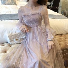 Long Fairy Dress Elegant Sequins Women Long Sleeve Maxi Dresses Summer One-piece Designer Korean Lady Wedding Party Clothing New X0521