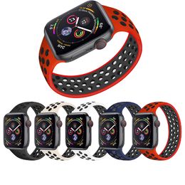 Braça de pulseira de silicone de cinta solo respirável Solo Banda de relógio de cor dupla para Apple Watch 44mm 38mm Iwatch Series 3 4 5 SE 6