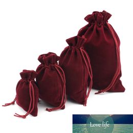 1 Pack Multi Size Wine Red Drawstring Velvet Bags Organza Storage Pouches For Christmas Wedding Gift Bags Jewelry Packaging