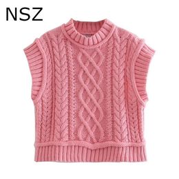 NSZ women twist knit jumper vest cropped sweater sleeveless knitted jacket coat tank top waistcoat 201027