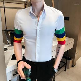 Men's Casual Shirts British Style Summer Men White Shirt Dress Fashion 2021 Patchwork Colour Half Sleeve For Slim Fit Streetwear Blouses1