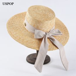 USPOP fashion raffia sun women summer hats natural wheat straw casual female ribbon bow-knot wide brim beach hat Y200714