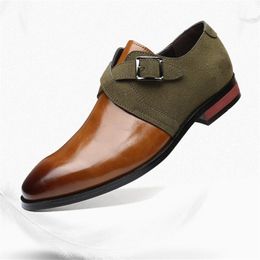 2020 New Men Dress Shoes Designer Business Office Buckle Loafers Handmade Leather Casual Oxfords Shoes Men's Flat Party Shoes