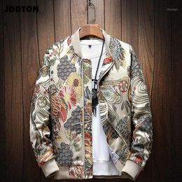 JDDTON Mens Japanese Embroidery Bomber Jacket Loose Baseball Uniform Streetwear Hip Hop Coats Casual Male Outwear Clothing JE0811