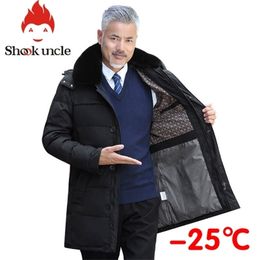 winter Down coat middle age men casual warm hooded down coats luxury high quality fur collar thick long down jacket men 201225