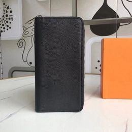 PORTAFOGLIO LUNGO CON CERNIERA DA UOMO DI ALTA QUALITÀ Portamonete classico in pelle Porta carte di credito da uomo con pochette portamonete con scatola