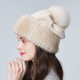 Beanie/Skull Caps Knitted Wool Hats For Women Winter Thick Warm Slouchy Beanies Female With Fur Pom Earmuffs Beanies1