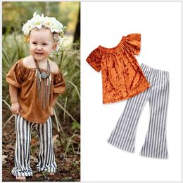 2021 New Summer Baby Girls Clothing Sets Children Short Sleeve Tops+Striped Pants 2pcs Set Kids Suit Child Outfits