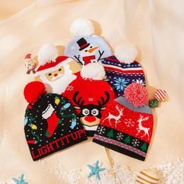 Christmas Kids Hat Pompom Santa Knitted Beanie Caps Crochet Children Warm Hats Winter Headgear Xmas Happy New Year Kids Gift 6 Designs