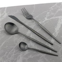 24Pcs/set Black Matte Cutlery 304 Stainless Steel Dinnerware Knife Fork Spoon Dinner Kitchen Flatware Tableware Set Y200610