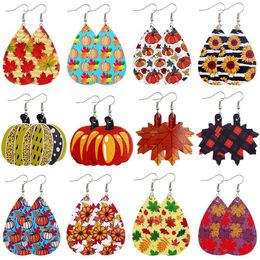 European and American Autumn Leather Earrings Thanksgiving Holiday Pumpkin Maple Leaf Earring Pendant Factory Direct Sales