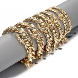 6mm/8mm/10mm/12mm/14mm/16mm/18mm Stainless Steel Chain Bracelet Men Women Bangle Miami Cuban Link Chains Bracelets Double Safety Clasps