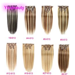 Malaysian 100% Human Hair Straight 1B/613 4/613 #6/613 #27/613 Clips In Hair Extensions 14-24inch Clip-on Hair Products Piano Colour